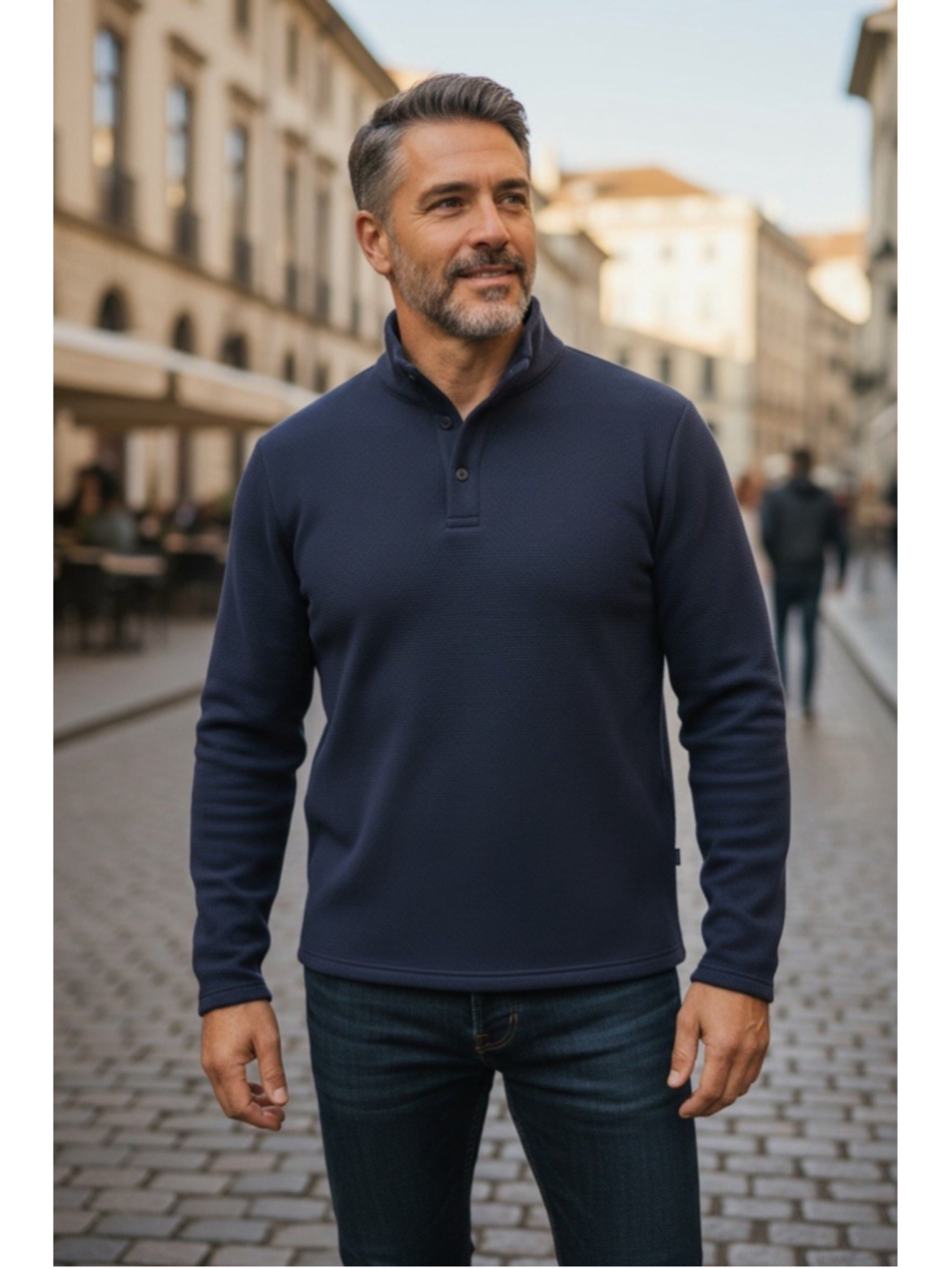 Gap Men's Large Navy Blue Waffle Knit Mock Neck Button Pullover Sweater